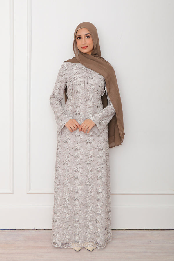 Evara Lace Bow Dress- Khaki