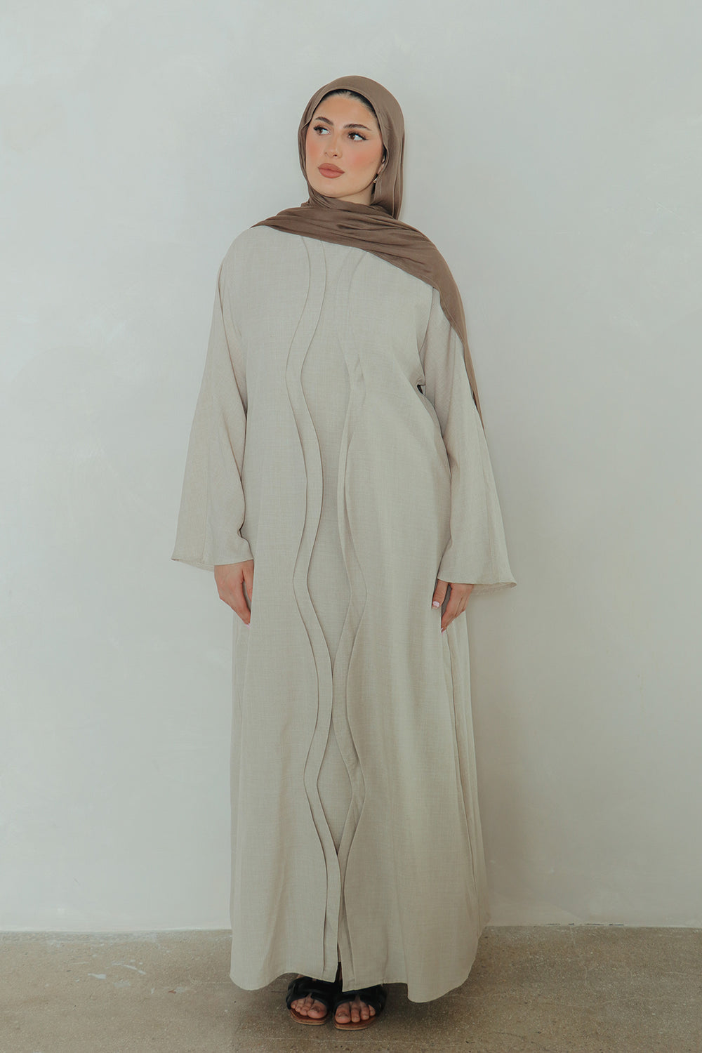 Dunya Linen Abaya Set- Beige