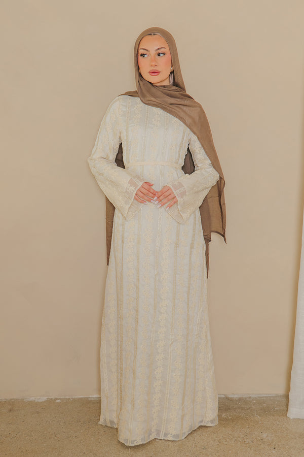 Elena Lace Maxi Dress- Beige