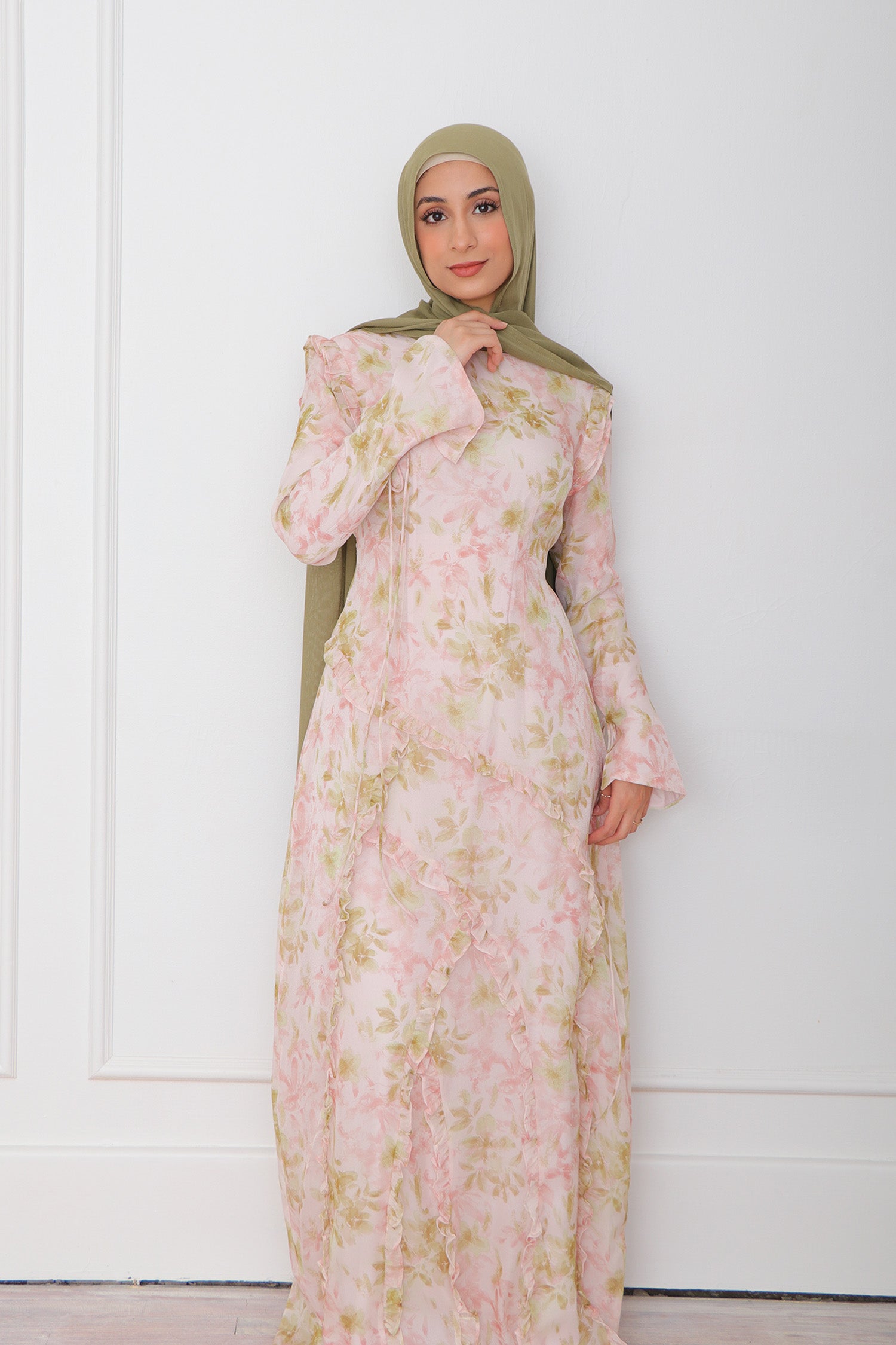Daisy Floral Chiffon Dress- Pink S by LaMeera Moda
