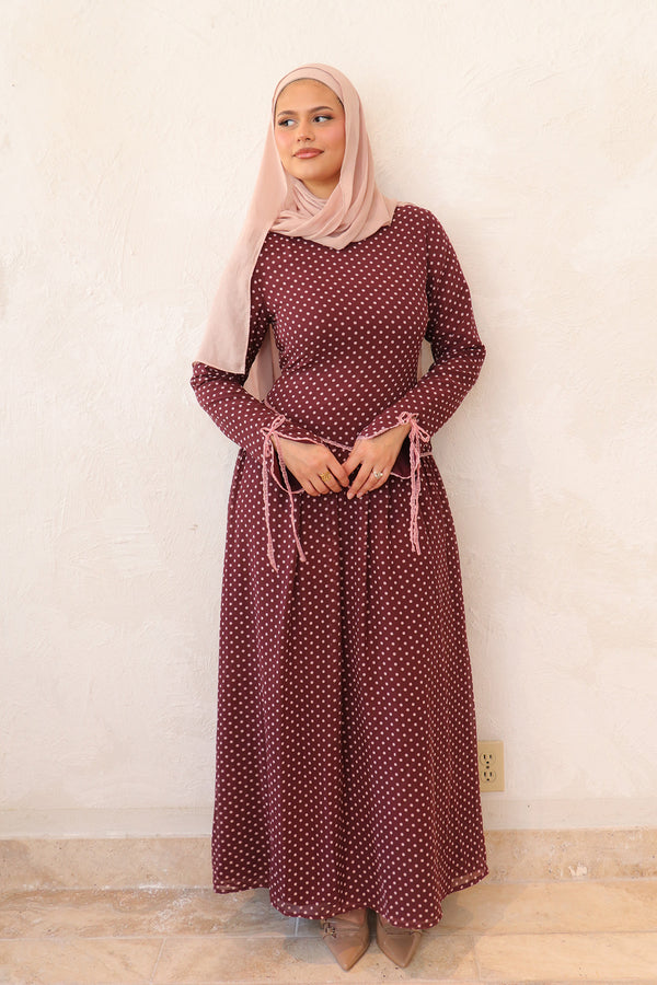 Clara Drop Waist Chiffon Dress - burgundy rose