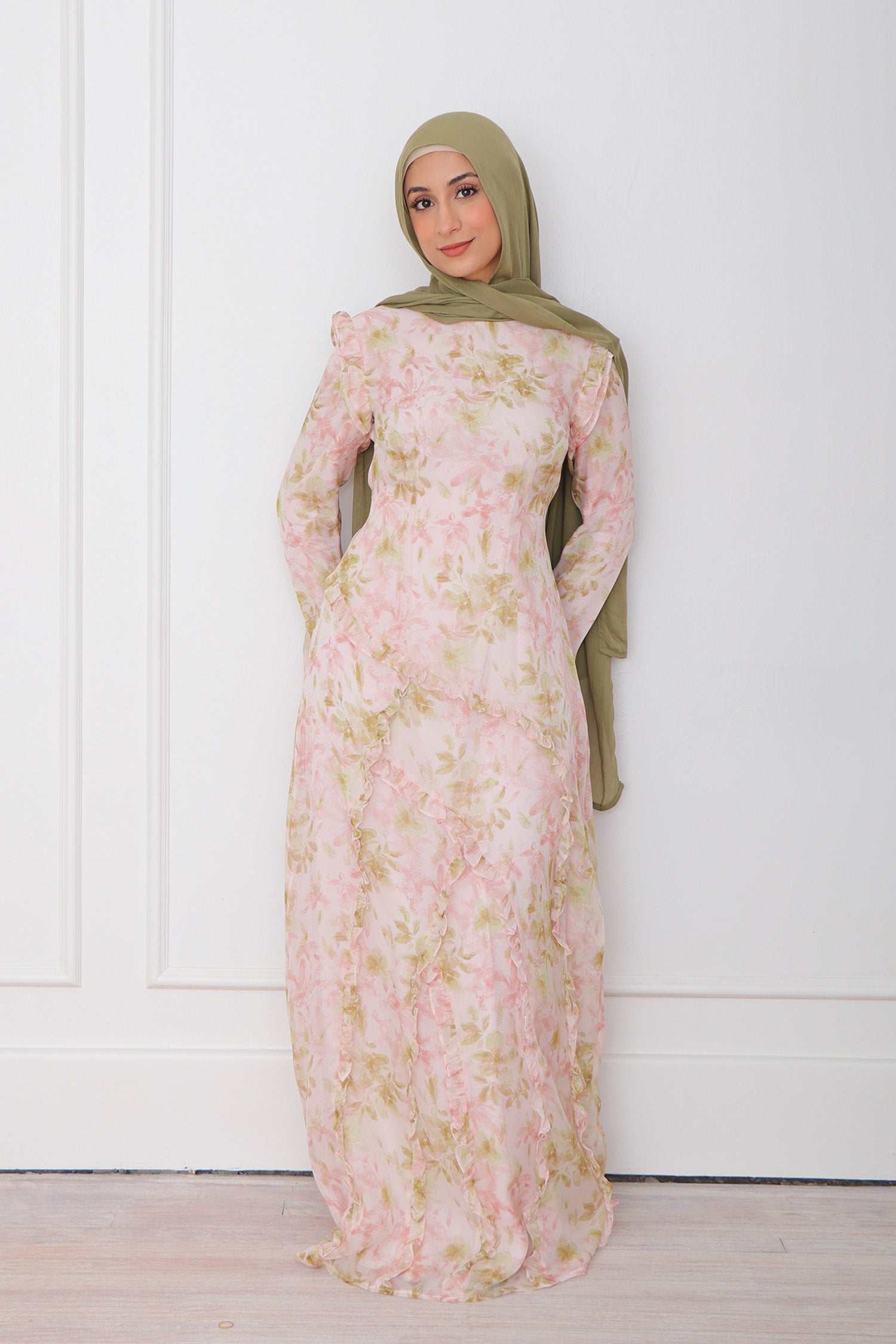 long sleeve floral chiffon dress Floral Print Long Sleeve Chiffon Gown 49470