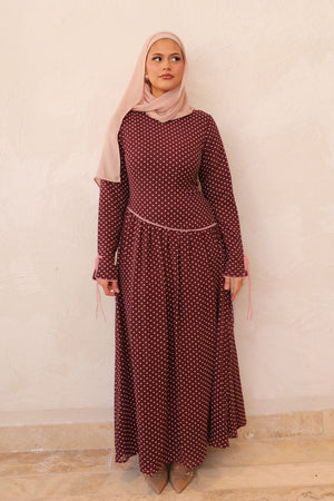 Clara Drop Waist Chiffon Dress - burgundy rose