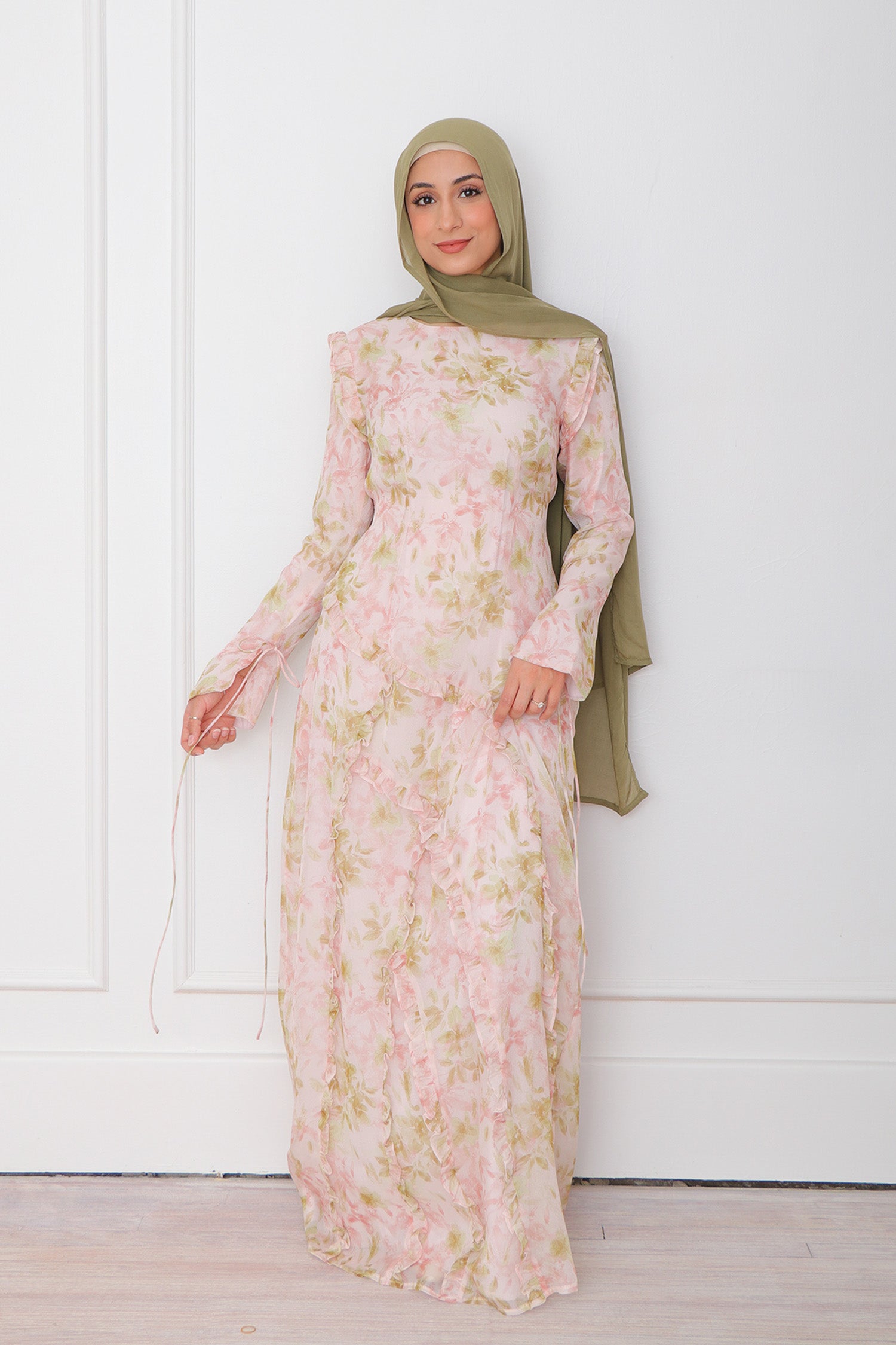 Daisy Floral Chiffon Dress- Pink S by LaMeera Moda