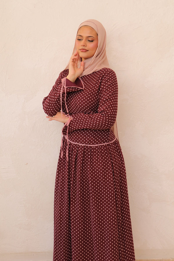 Clara Drop Waist Chiffon Dress - burgundy rose