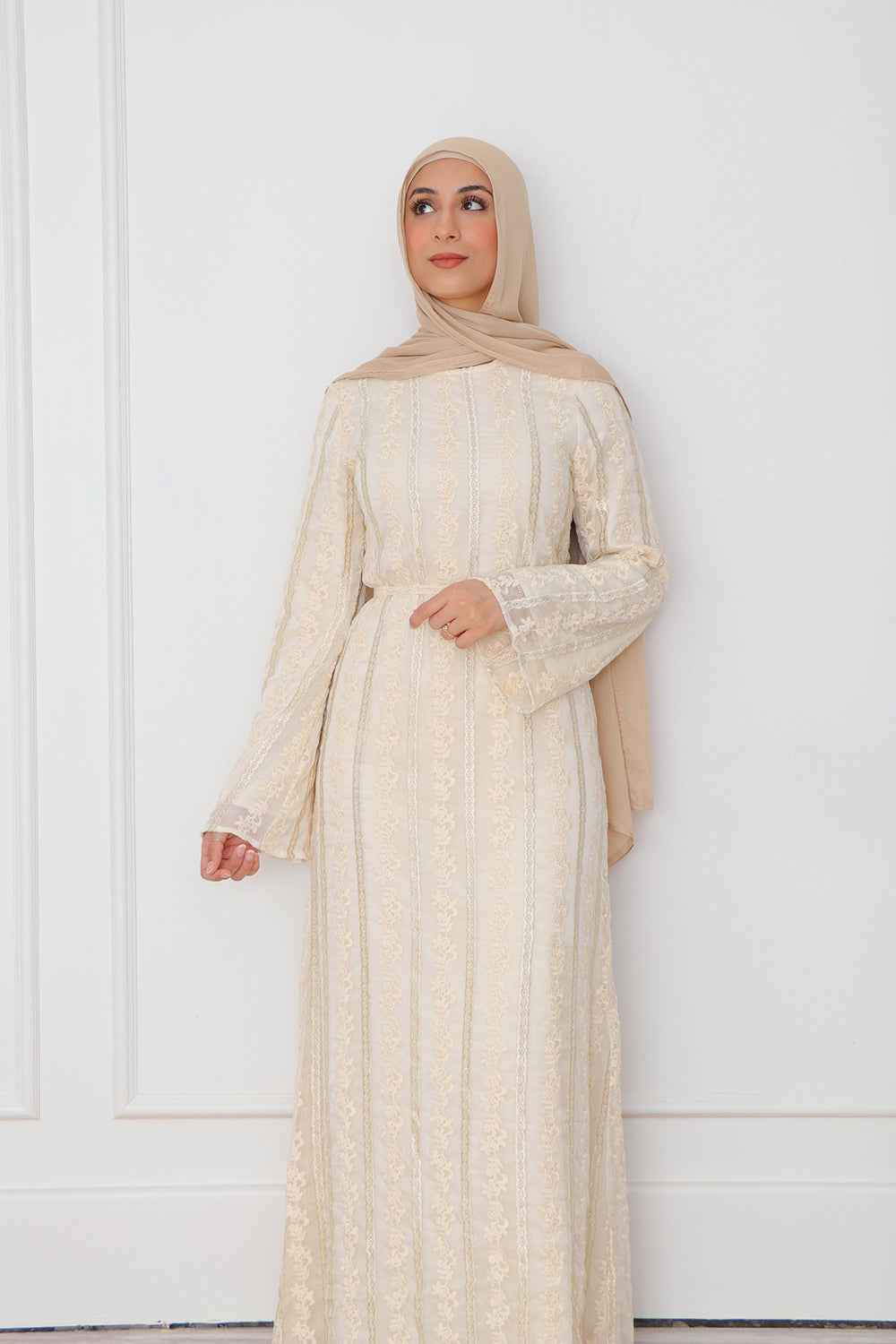 Elena Lace Maxi Dress- Beige
