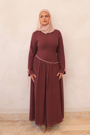 Clara Drop Waist Chiffon Dress - burgundy rose