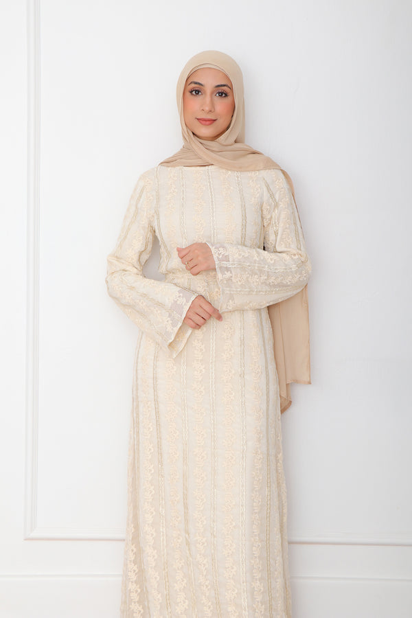 Elena Lace Maxi Dress- Beige