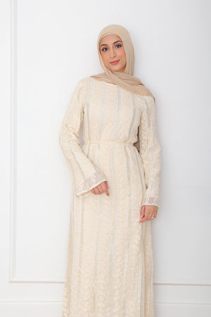 Elena Lace Maxi Dress- Beige