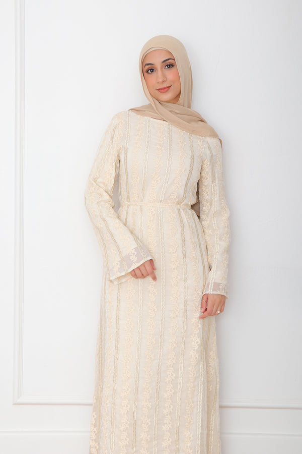 Elena Lace Maxi Dress- Beige
