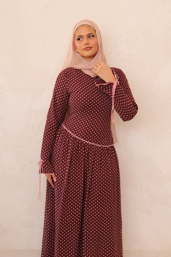 Clara Drop Waist Chiffon Dress - burgundy rose