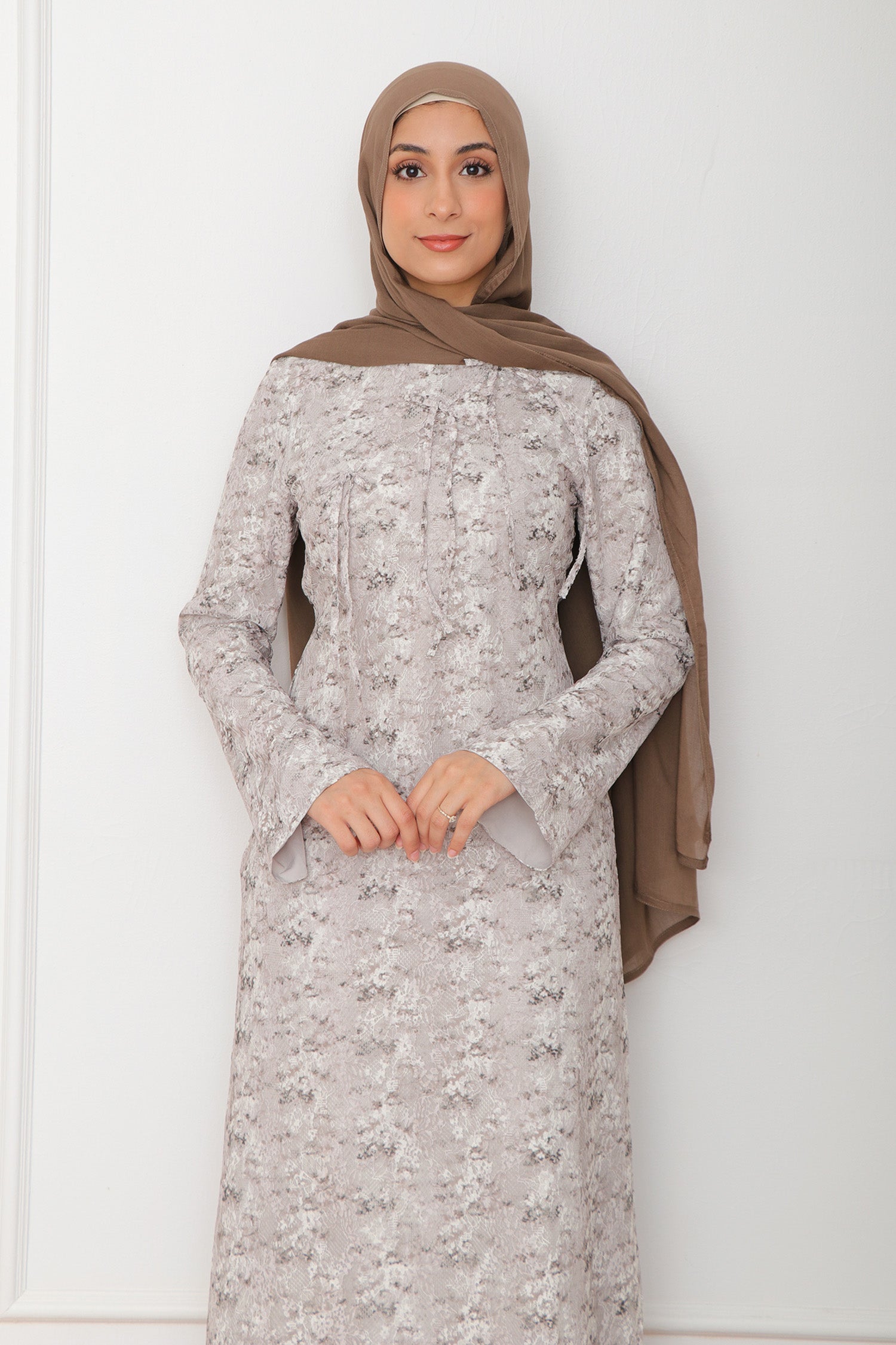 Evara Lace Bow Dress- Khaki M by LaMeera Moda Evara Lace Bow Dress- Khaki M by LaMeera Moda