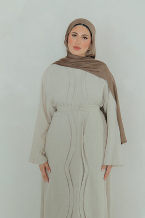 Dunya Linen Abaya Set- Beige