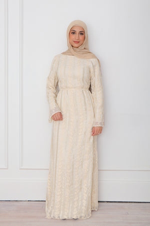 Elena Lace Maxi Dress- Beige