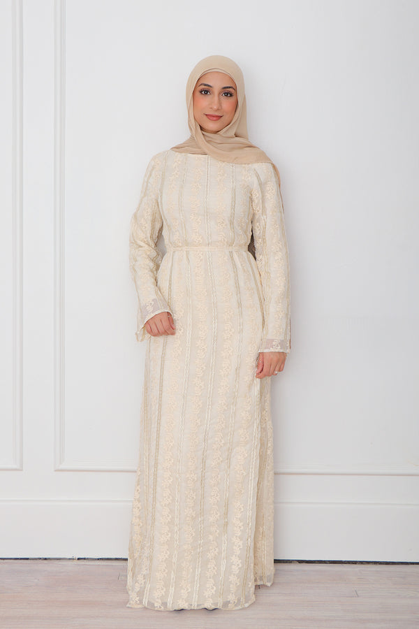 Elena Lace Maxi Dress- Beige