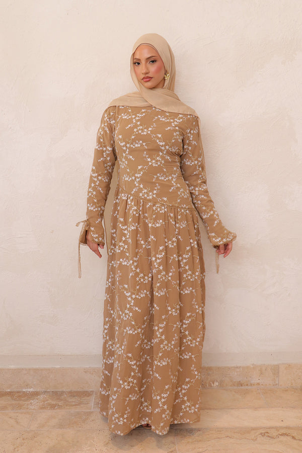 Clara Drop Waist Chiffon Dress - Brown 2XL by LaMeera Moda Clara Drop Waist Chiffon Dress - Brown 2XL by LaMeera Moda