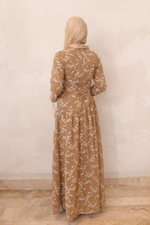 Clara Drop Waist Chiffon Dress - Brown