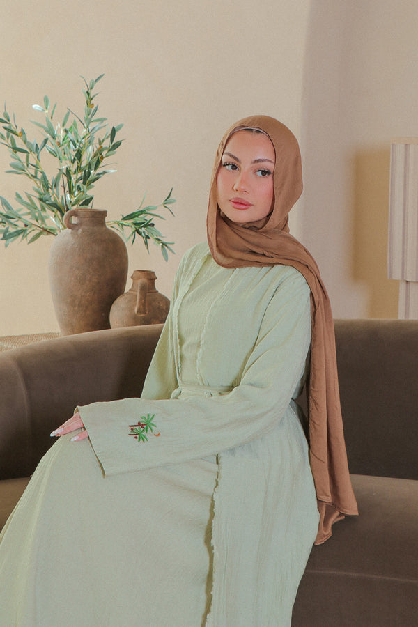 Palm Linen Abaya Set- aloe