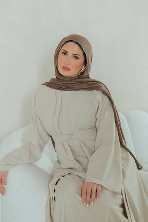 Dunya Linen Abaya Set- Beige