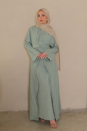 Dunya Linen Abaya Set- Sage