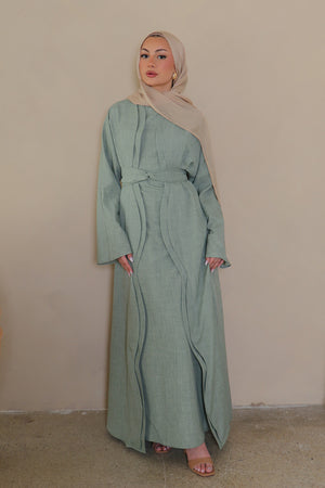 Dunya Linen Abaya Set- Sage