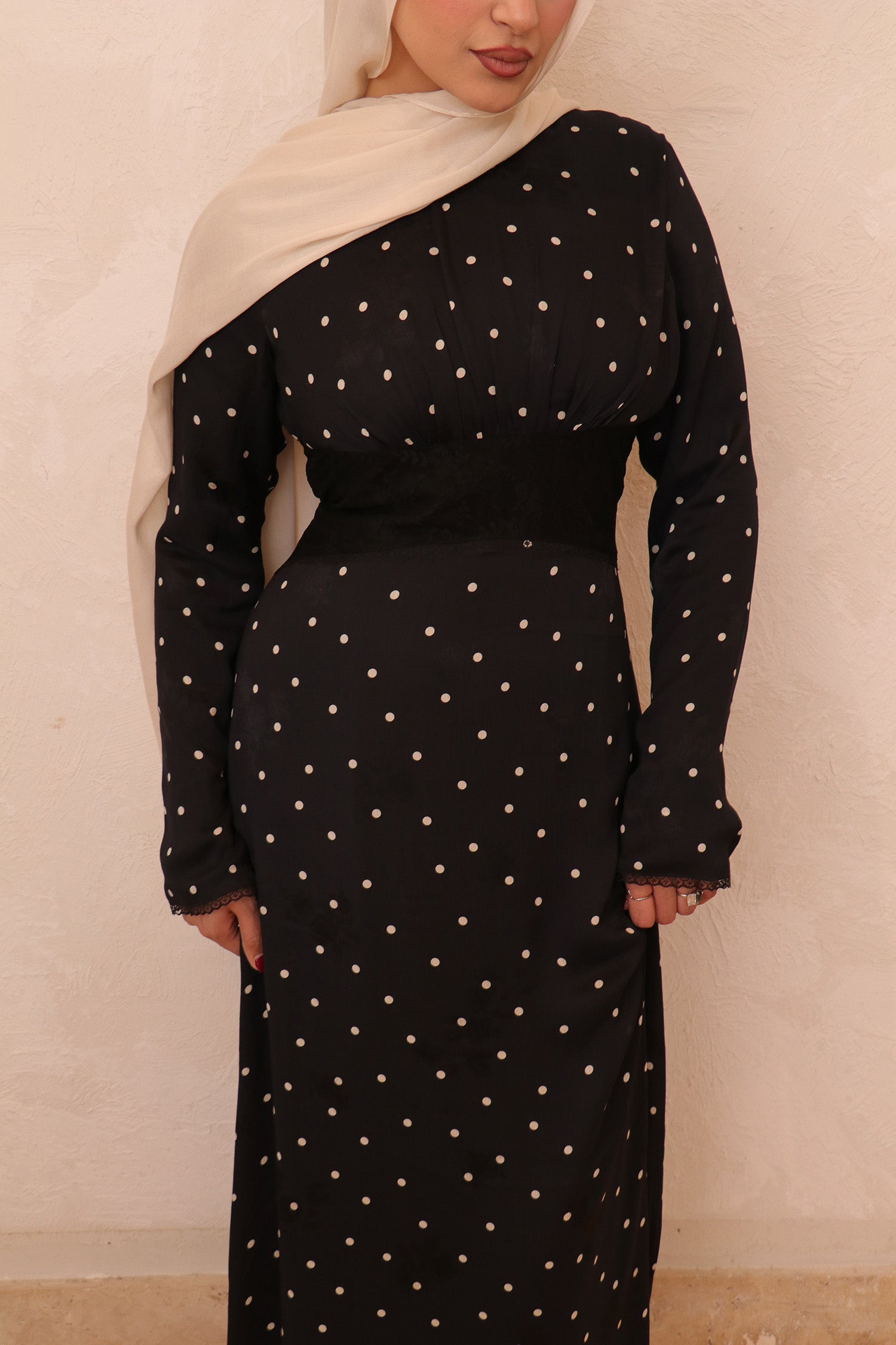 Elia Lace Polka Dot Dress - Black