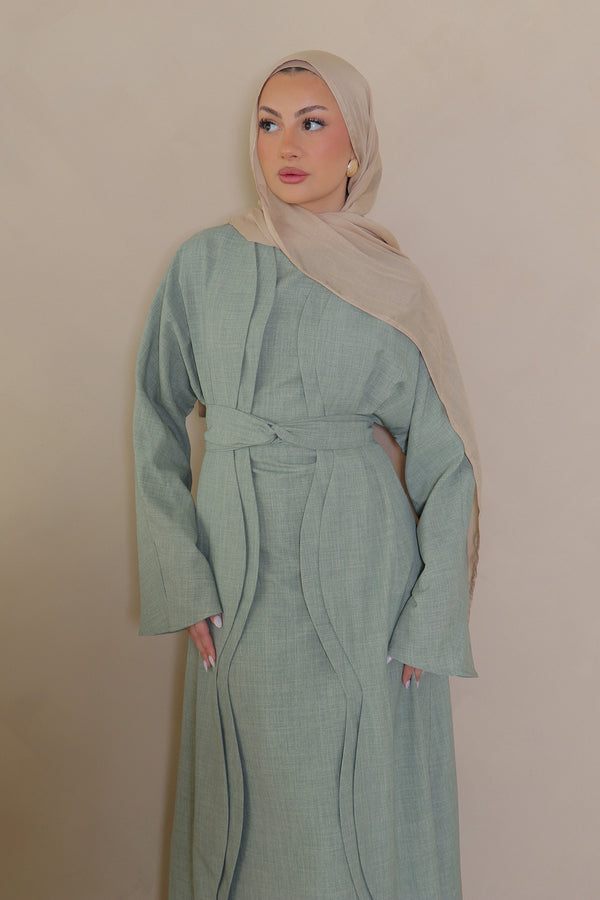 Dunya Linen Abaya Set- Sage