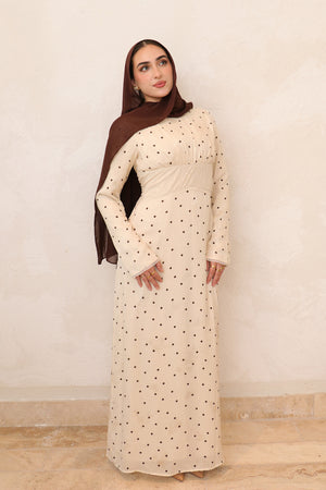 Elia Lace Polka Dot Dress - Cream/Brown