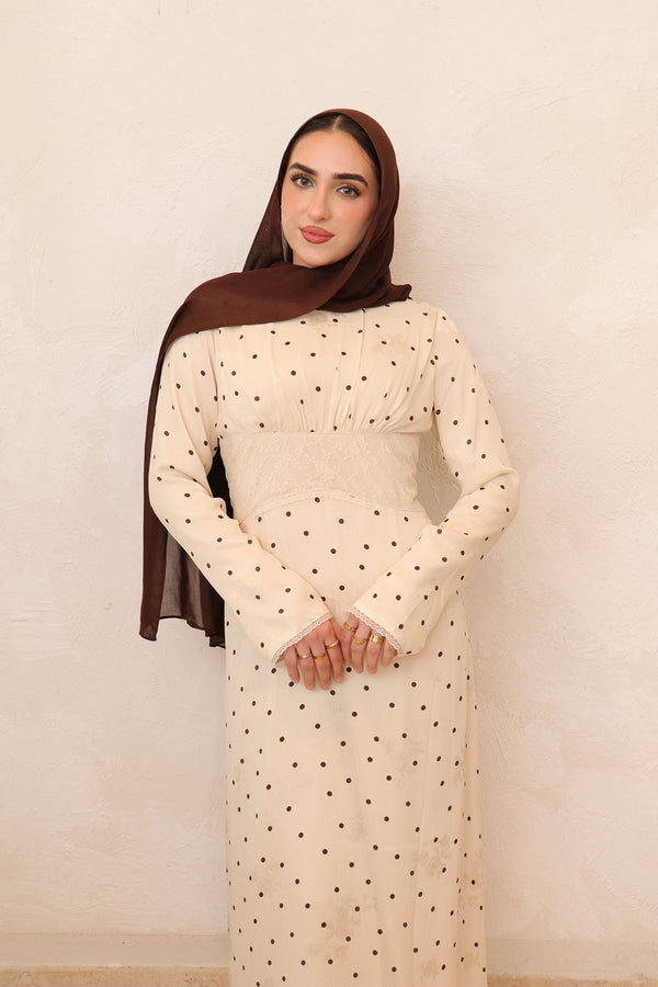Elia Lace Polka Dot Dress - Cream/Brown