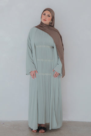 Haya Pleat Chiffon Abaya Set - Sage