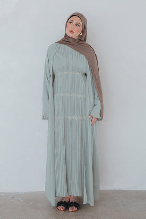 Haya Pleat Chiffon Abaya Set - Sage