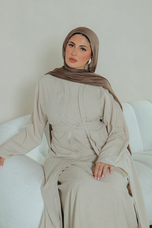 Dunya Linen Abaya Set- Beige