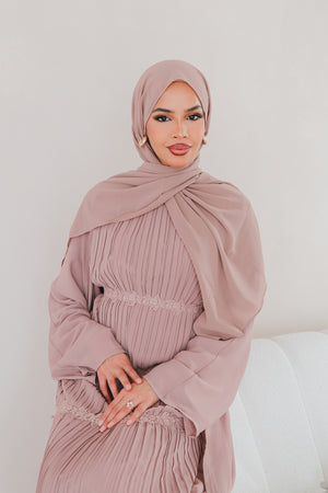 Haya Pleat Chiffon Abaya Set - Rose