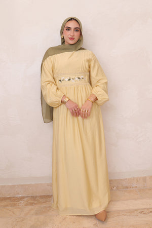 Amalia Embroidery Linen Dress - Butter Yellow