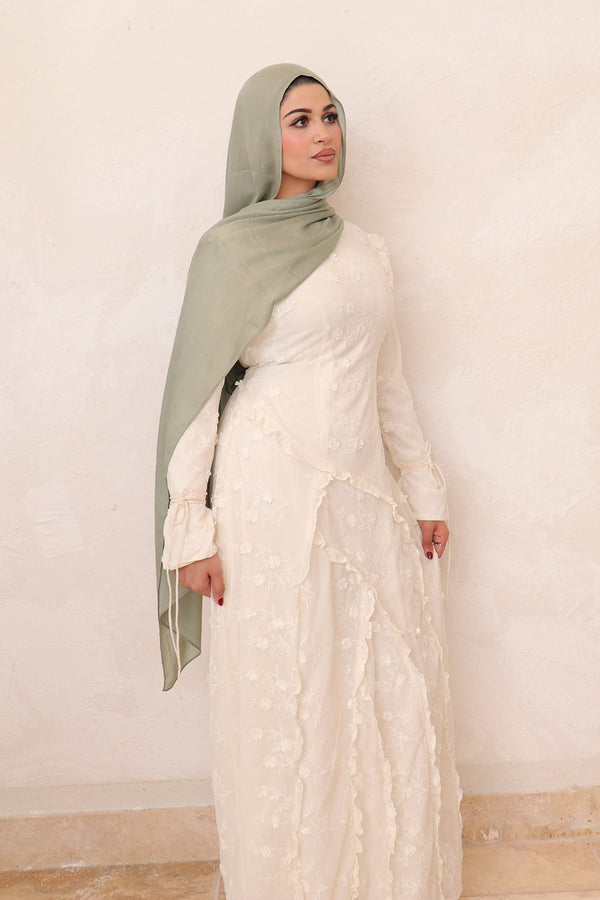 Daisy Mesh Flower Maxi Dress - Beige