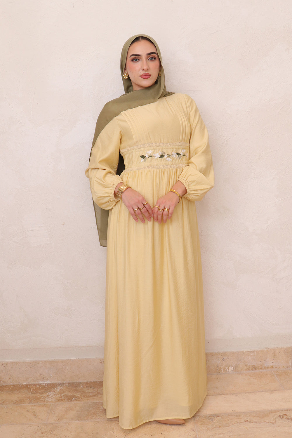 Amalia Embroidery Linen Dress - Butter Yellow