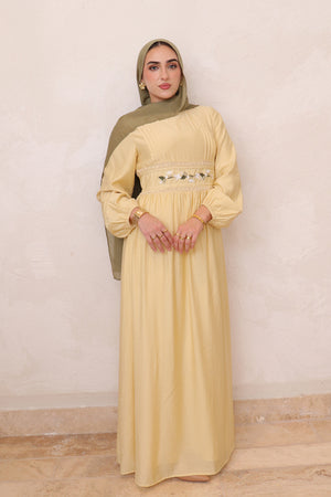 Amalia Embroidery Linen Dress - Butter Yellow