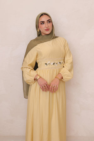 Amalia Embroidery Linen Dress - Butter Yellow
