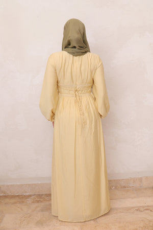 Amalia Embroidery Linen Dress - Butter Yellow