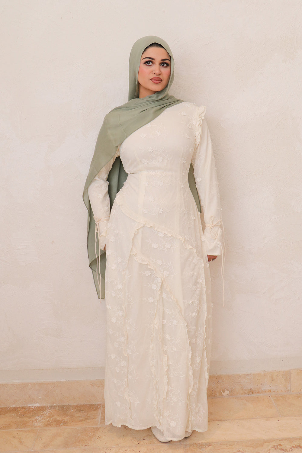 Daisy Mesh Flower Maxi Dress - Beige