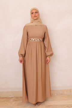 Amalia Embroidery Linen Dress - Nude Pink