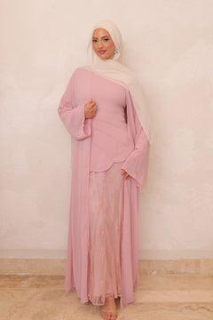 Aveline Textured Chiffon Lace Set - Rose Pink