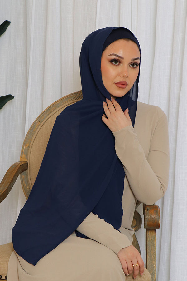 Laila Matching Chiffon Hijab Set- Navy Blue