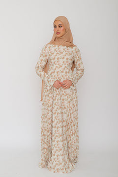 Kelsi Floral Pleat Dress- Cream