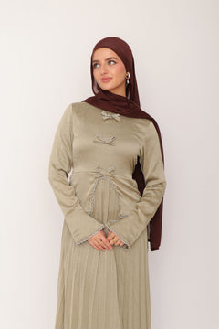 Reham Bow Pleat Dress- Sage