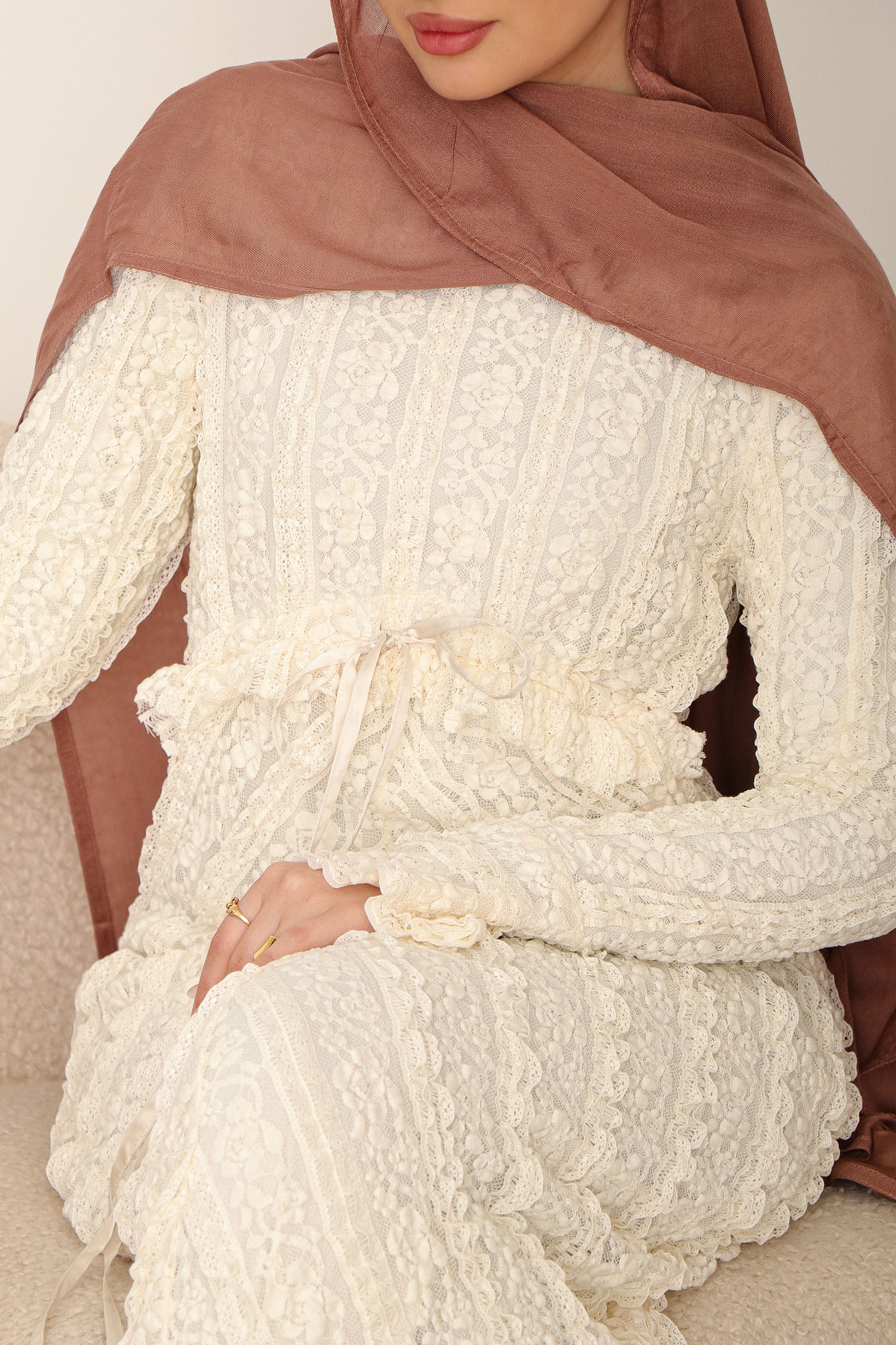 Giara Lace Ruffle Dress- Cream M by LaMeera Moda Giara Lace Ruffle Dress- Cream M by LaMeera Moda