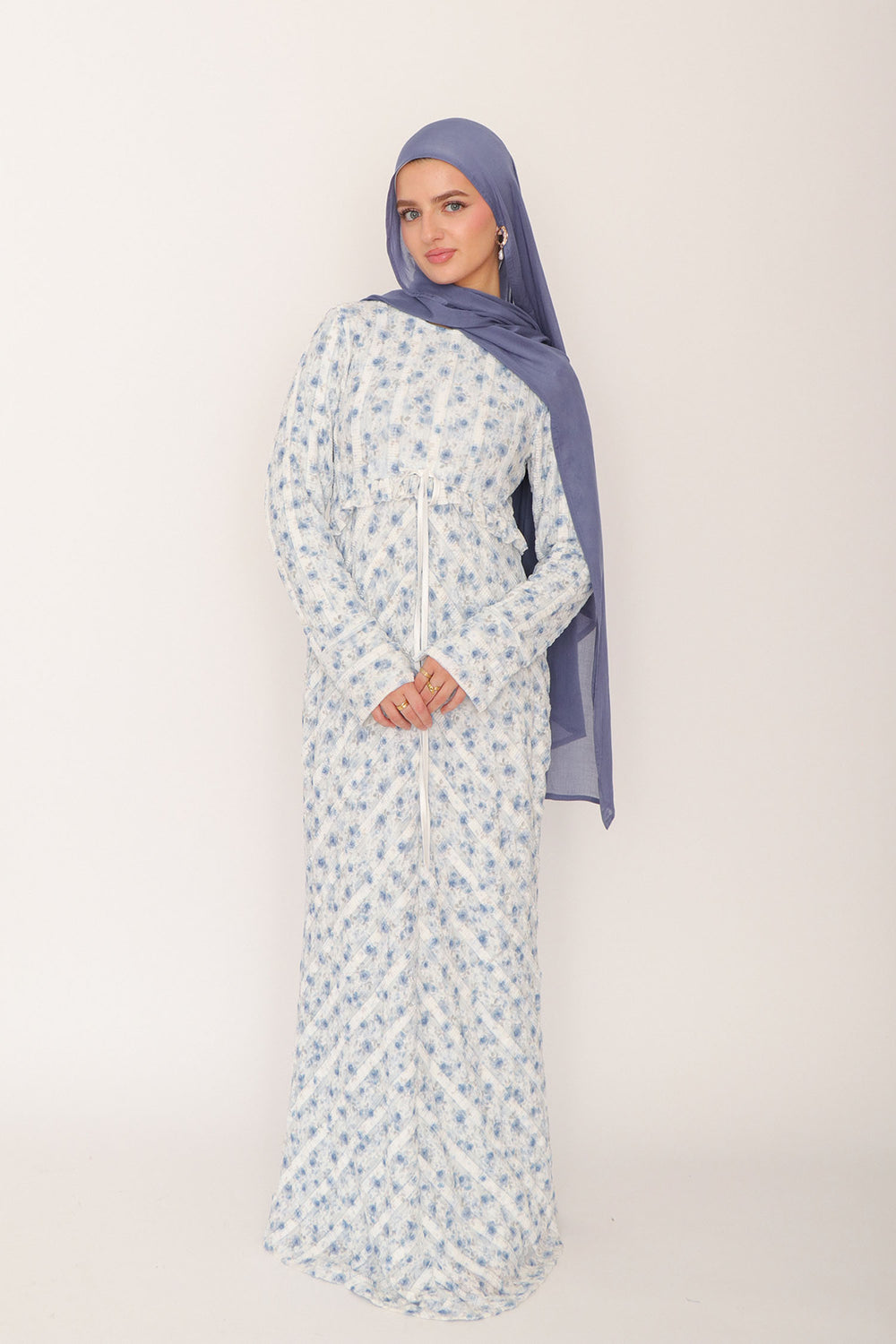 Giara Lace Ruffle Dress- White/ Blue