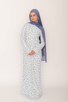 Giara Lace Ruffle Dress- White/ Blue
