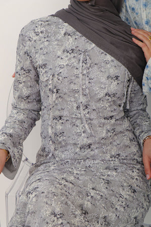 Evara Lace Bow Dress- Blue Gray