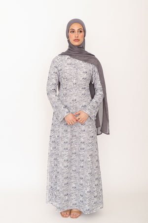 Evara Lace Bow Dress- Blue Gray